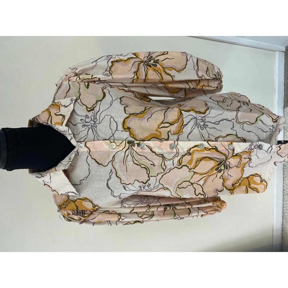 Vintage Syle Floral Button-Up Blouse with Puff Sleeves